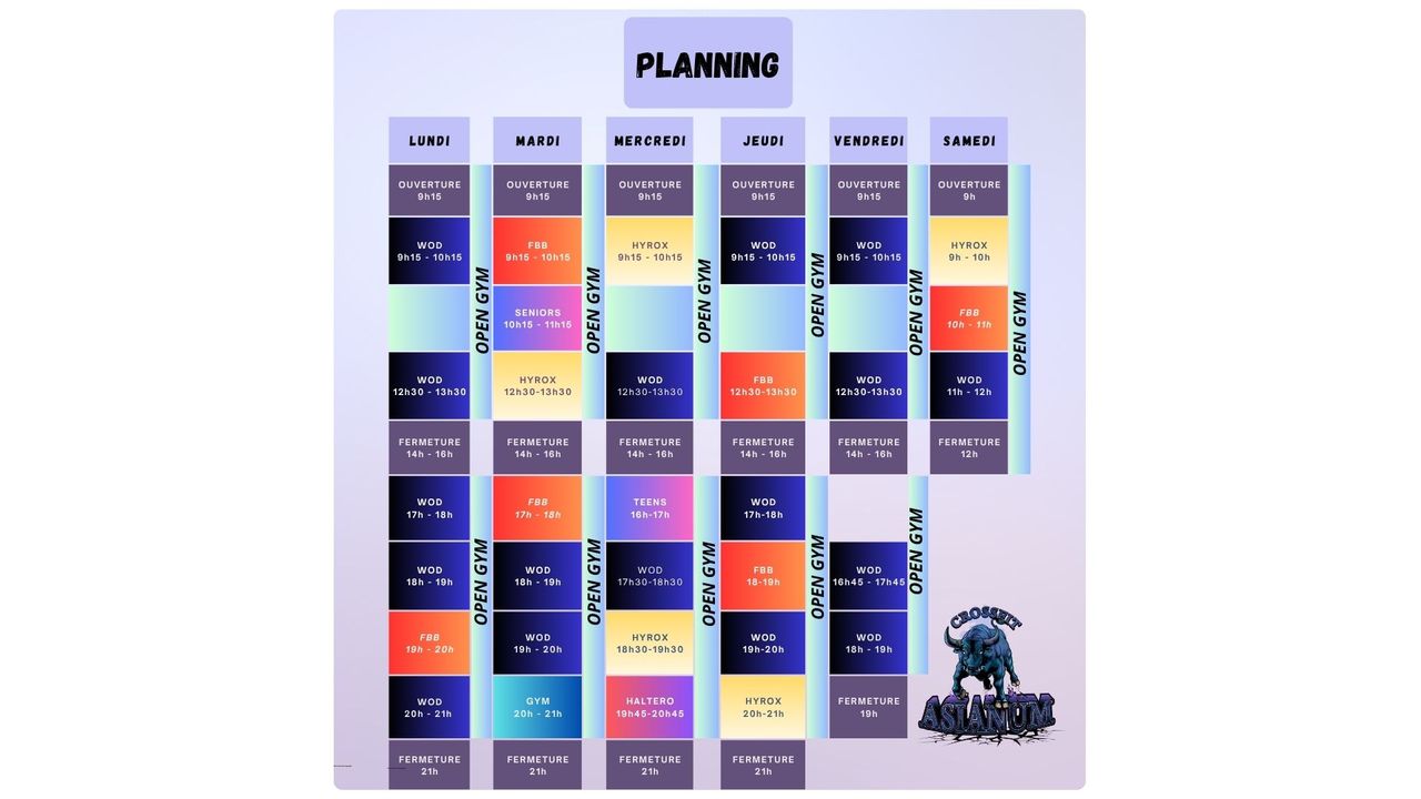 Planning hebdomadaire des cours — CrossFit Asianum